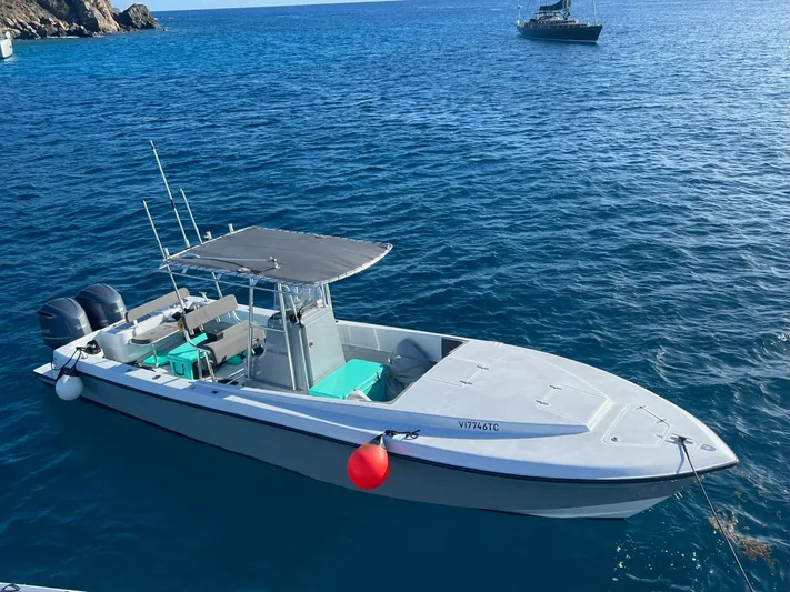 Swell Chaser Yacht Photos Pics 2005 Contender 31 boat anchored on calm sea.