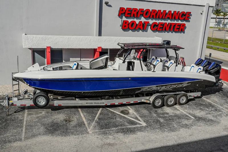  Yacht Photos Pics 2024 Renegade 38 Open boat on trailer at Performance Boat Center.