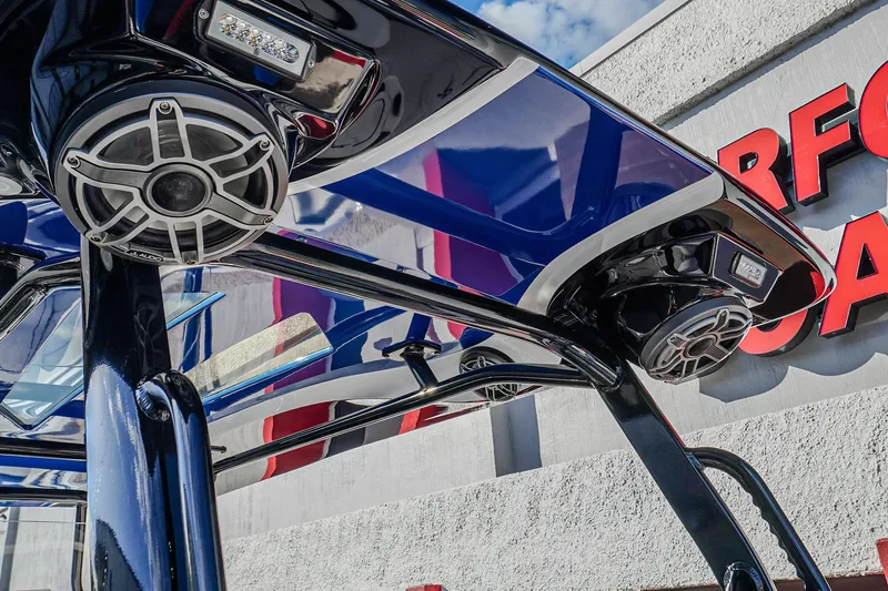  Yacht Photos Pics 2024 Renegade 38 Open boat speakers and canopy detail.