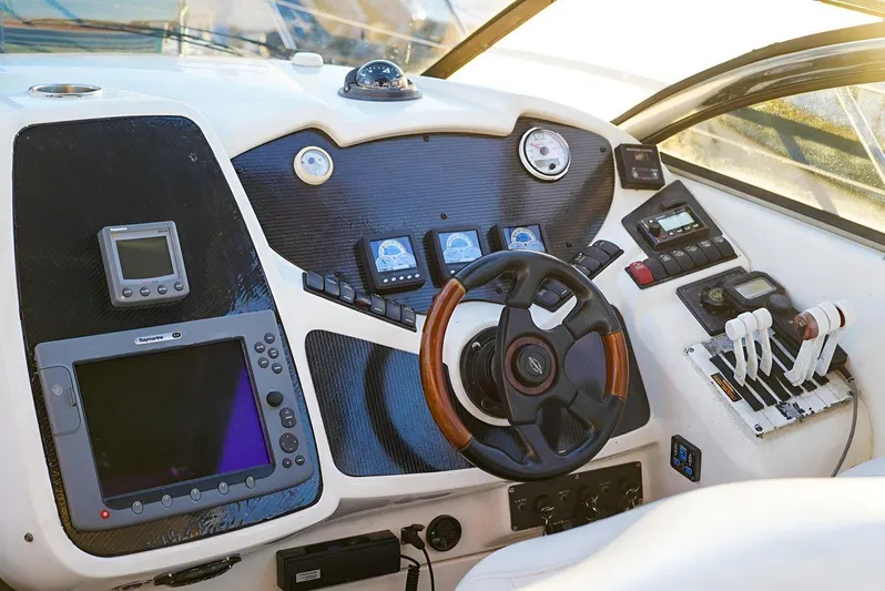  Yacht Photos Pics Cockpit of 2000 Sunseeker Superhawk 48 Mk II with advanced navigation controls.