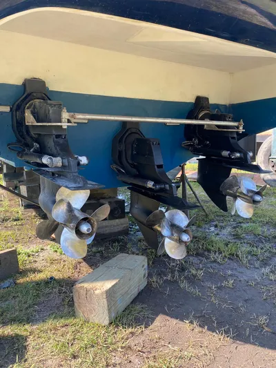  Yacht Photos Pics Propellers of a 2000 Sunseeker Superhawk 48 Mk II on display.