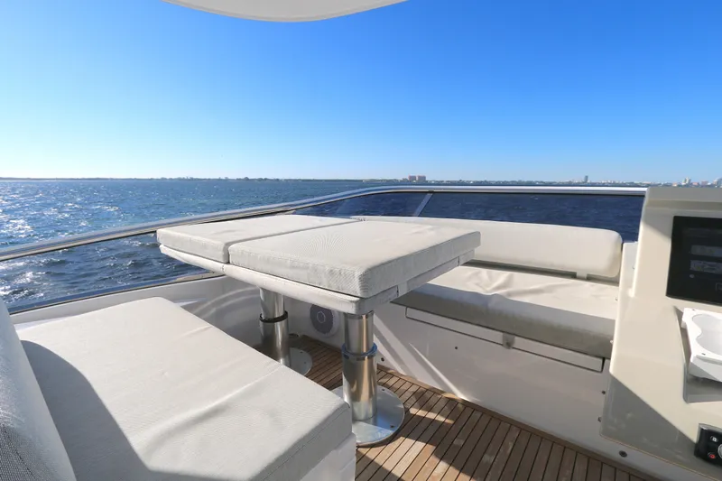 This Is It Yacht Photos Pics Azimut 72 Flybridge 2019 yacht deck with seating and ocean view.