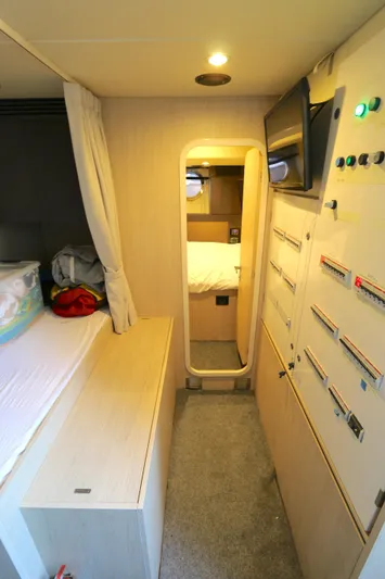 This Is It Yacht Photos Pics Interior of 2019 Azimut 72 Flybridge yacht, featuring a cozy cabin with modern amenities.