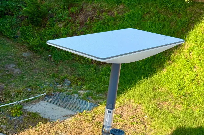 Thalassa Yacht Photos Pics Satellite dish in a grassy outdoor setting, related to Fountaine Pajot Bahia 46, 2005.