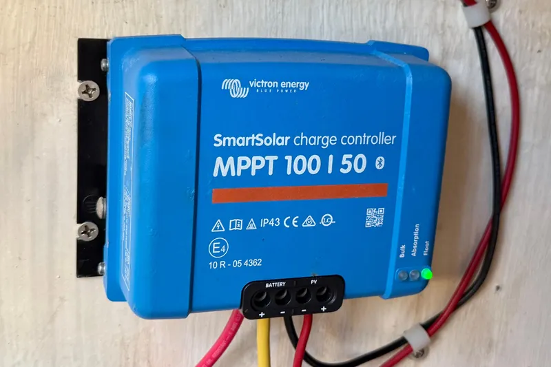 Thalassa Yacht Photos Pics Victron Energy SmartSolar charge controller on 2005 Fountaine Pajot Bahia 46 yacht.