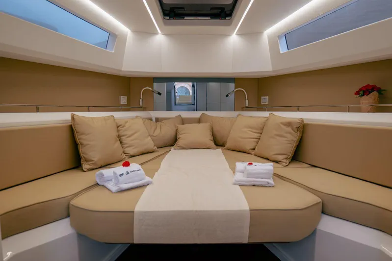 Evo R4 Wa Yacht Photos Pics 2024 Evo Yachts R4 WA interior with luxurious seating and modern design.