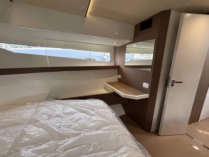 Barbarossa Yacht Photos Pics 2024 Fiart 43 Seawalker cabin interior with modern design and natural lighting.