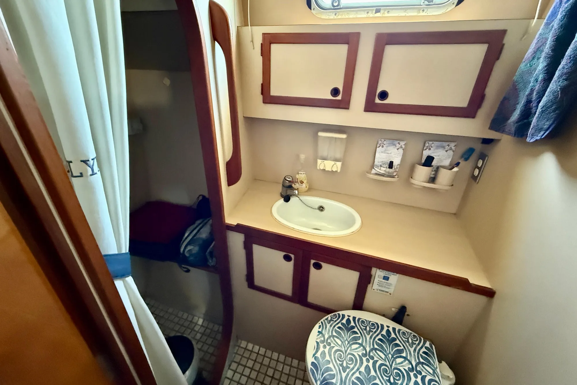 Owners head with separate stall shower