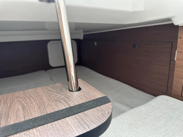 Jebang Yacht Photos Pics 2023 Jeanneau Leader 9.0 CC cabin interior with wood finish and modern design.