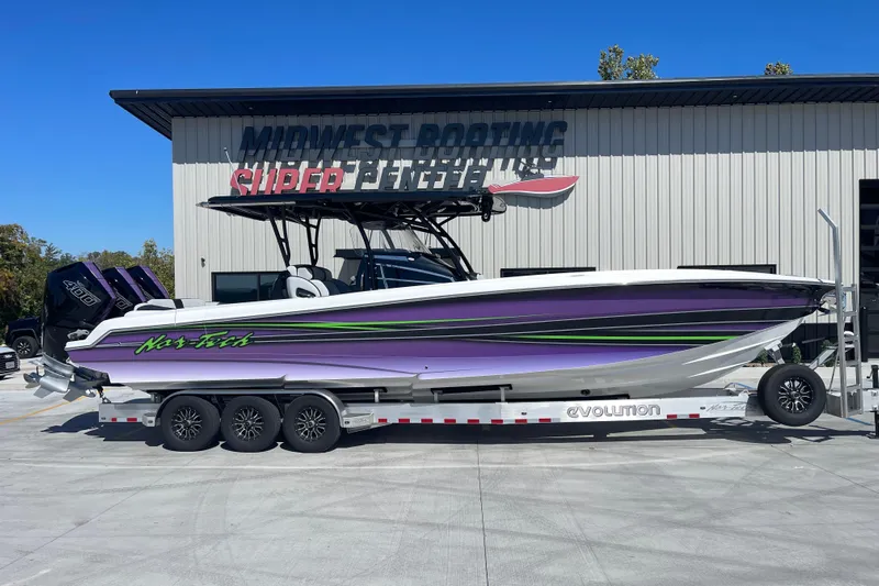  Yacht Photos Pics 2026 Nor-Tech 340 Sport Center Console boat on trailer at Midwest Boating Super Center.