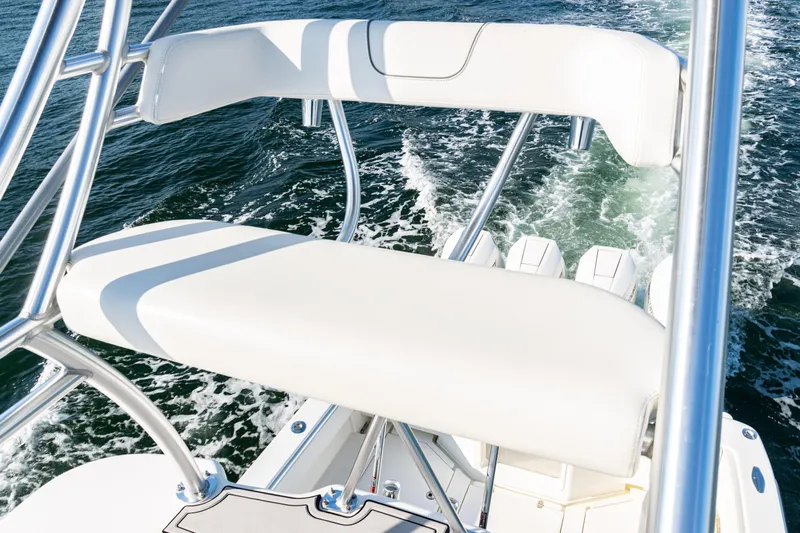  Yacht Photos Pics 2020 SeaVee 390Z boat with white seating and ocean backdrop.