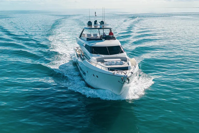 Vix Yacht Photos Pics 2018 Ferretti Yachts 850 cruising on open sea, showcasing luxury and elegance.