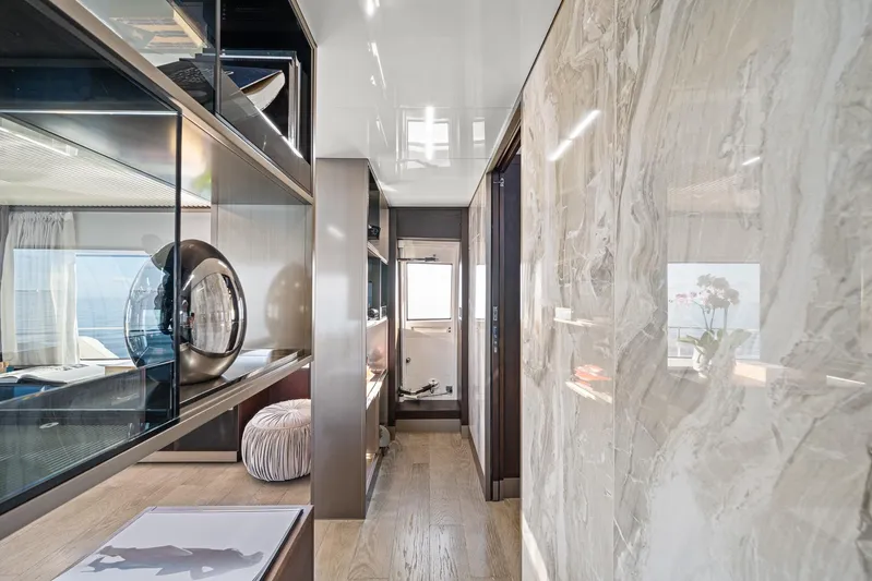 Vix Yacht Photos Pics Luxurious interior of 2018 Ferretti Yachts 850 with elegant decor and modern design.