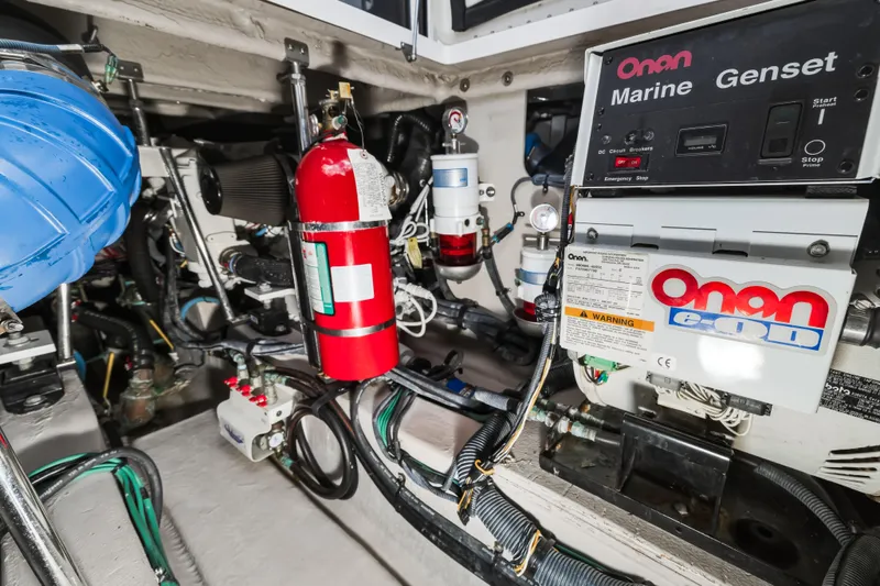 Deep Blue Yacht Photos Pics Engine room of 2008 Sea Ray 36 Sedan Bridge with Onan marine generator.