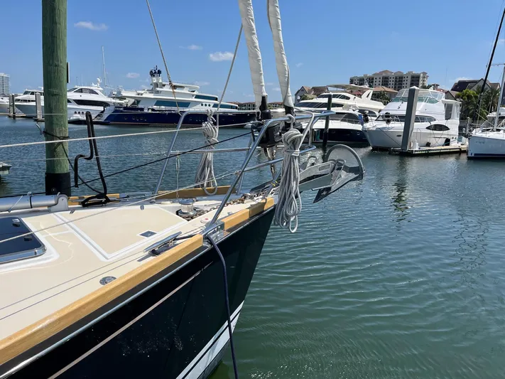Sapphire Yacht Photos Pics Tartan 4700 sailboat docked in a marina, 2014 model.
