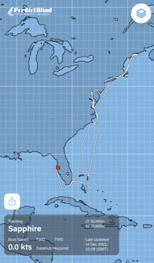 Sapphire Yacht Photos Pics PredictWind tracking map of Tartan 4700 sailboat 'Sapphire' in the Atlantic Ocean.