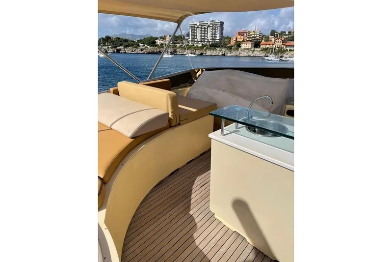 Andea Yacht Photos Pics Luxurious Tecnomar Nadara 26 Fly yacht deck with seating and sink, 2008 model.