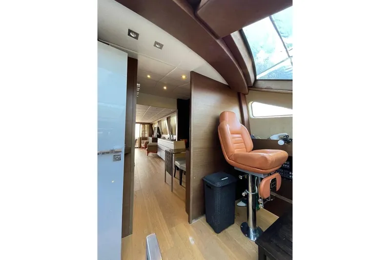 Andea Yacht Photos Pics Luxurious interior of 2008 Tecnomar Nadara 26 Fly yacht with leather seating and modern design.