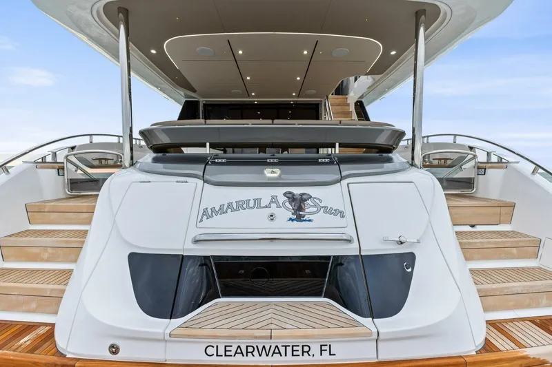 Amarula Sun Yacht Photos Pics 2024 Princess X80 yacht with elegant design, docked in Clearwater, FL.