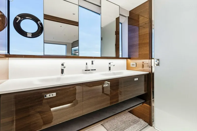 Amarula Sun Yacht Photos Pics Luxurious bathroom interior on 2024 Princess X80 yacht, featuring modern fixtures and elegant design.