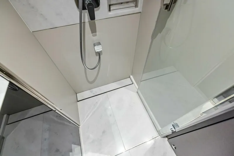 Amarula Sun Yacht Photos Pics Modern shower area in 2024 Princess X80 yacht with sleek design and glass door.