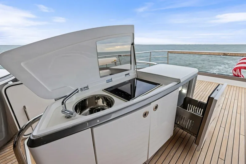 Amarula Sun Yacht Photos Pics Luxury yacht Princess X80 2024 outdoor kitchen with ocean view.