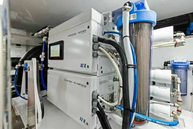 Amarula Sun Yacht Photos Pics Engine room of 2024 Princess X80 yacht with advanced filtration system.