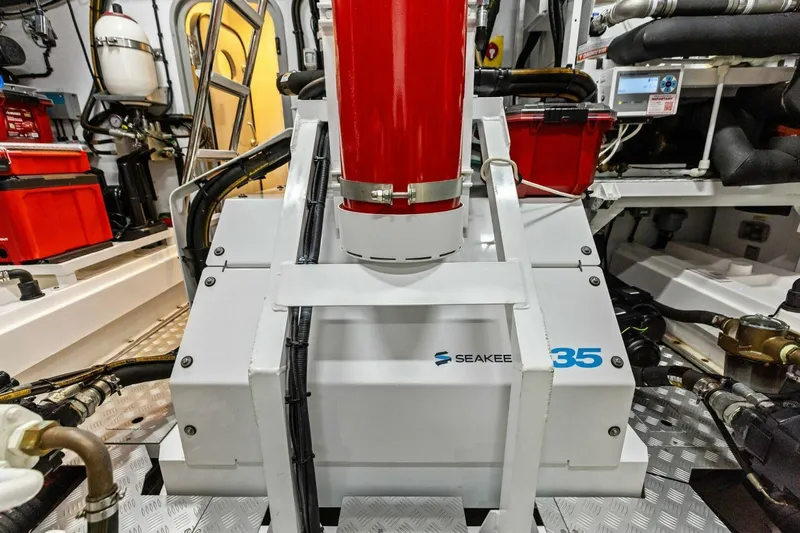 Amarula Sun Yacht Photos Pics Engine room of 2024 Princess X80 yacht featuring Seakeeper 35 stabilizer system.