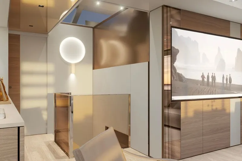  Yacht Photos Pics Luxurious interior of 2025 Sanlorenzo SL90A yacht with modern design elements.