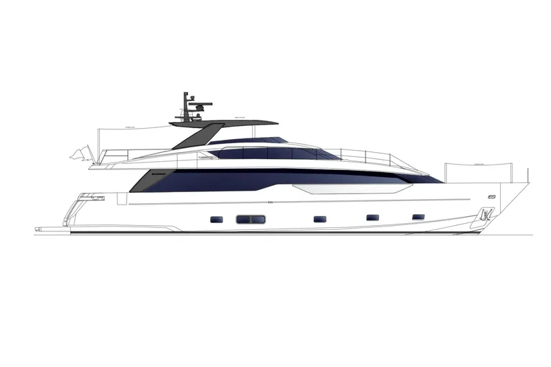  Yacht Photos Pics 2025 Sanlorenzo SL90A yacht side profile, sleek design with modern features.