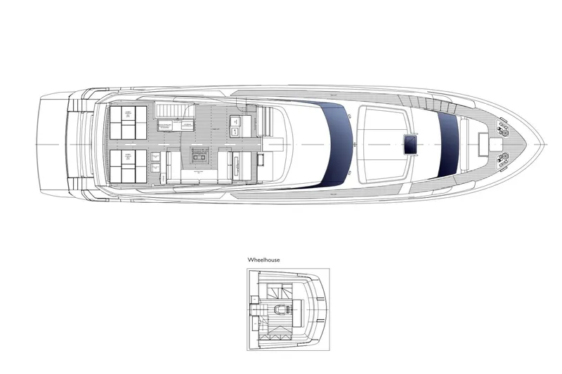  Yacht Photos Pics Top view blueprint of 2025 Sanlorenzo SL90A yacht layout with detailed interior design.