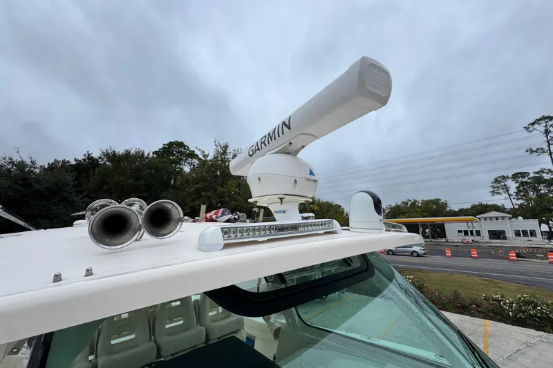  Yacht Photos Pics 2024 Grady-White Canyon 386 boat with Garmin radar and horn on the roof.