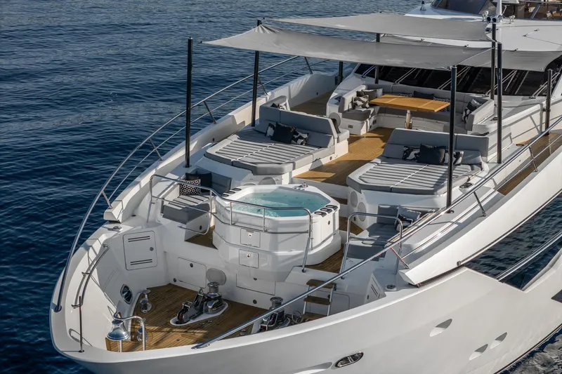 Noroader Yacht Photos Pics Luxurious 2020 Sunseeker 116 yacht with spacious deck and jacuzzi on calm waters.