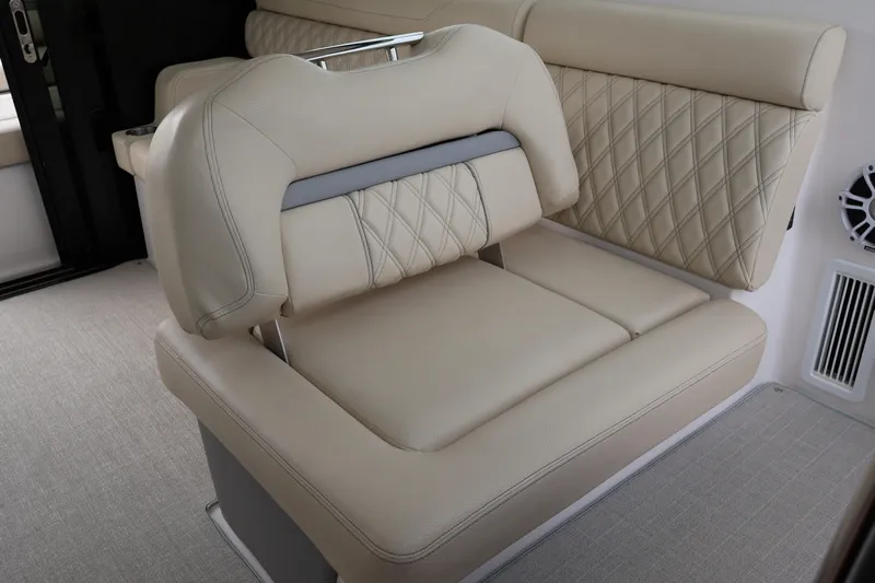  Yacht Photos Pics Luxurious seating on 2022 Regal 36 XO boat with diamond-stitched upholstery.