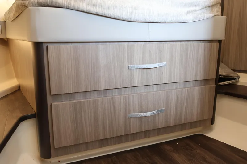  Yacht Photos Pics 2022 Regal 36 XO interior with wooden drawers and modern handles.