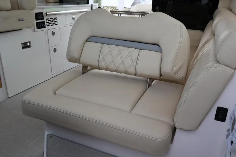  Yacht Photos Pics Luxurious beige seating in 2022 Regal 36 XO boat interior.