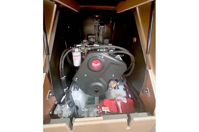 Dream Weaver Yacht Photos Pics Engine compartment of 2022 Jeanneau Sun Odyssey 410 sailboat, featuring Yanmar engine.