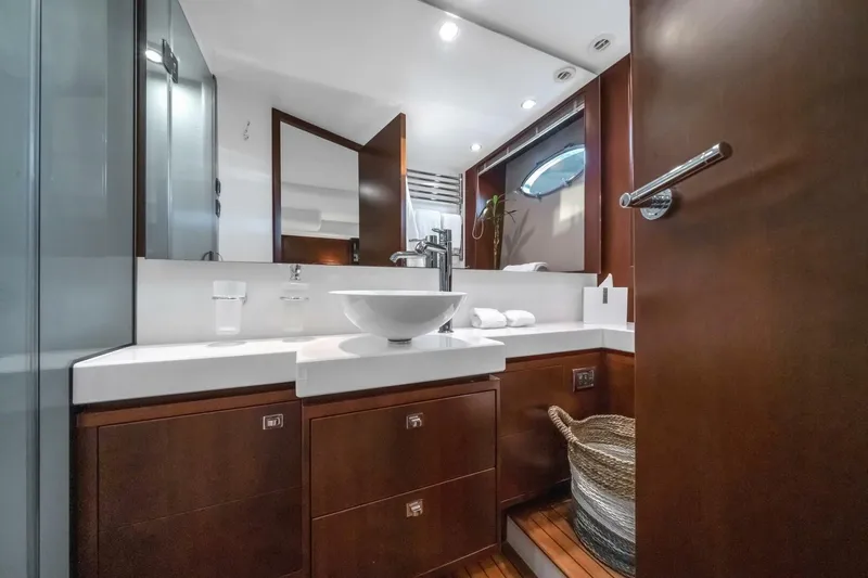 Aquavita Yacht Photos Pics Luxurious bathroom interior of 2012 Princess 64 Flybridge Motor Yacht.