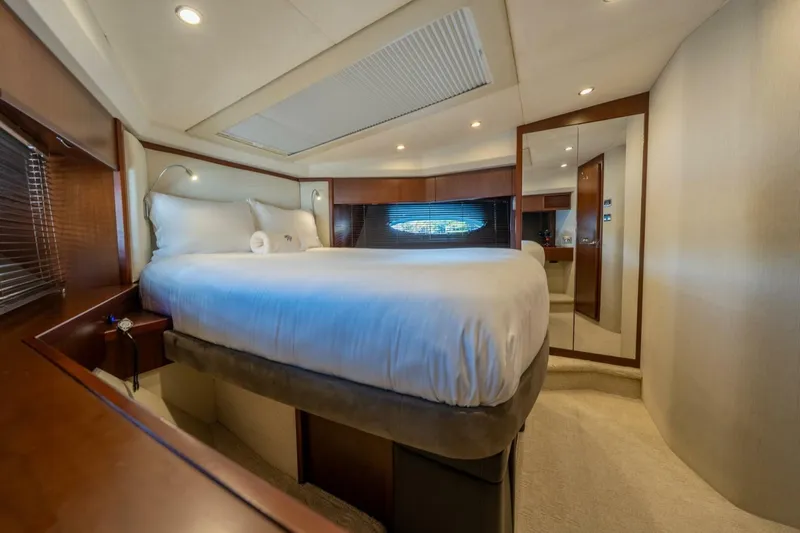 Aquavita Yacht Photos Pics Luxurious bedroom interior of 2012 Princess 64 Flybridge Motor Yacht.