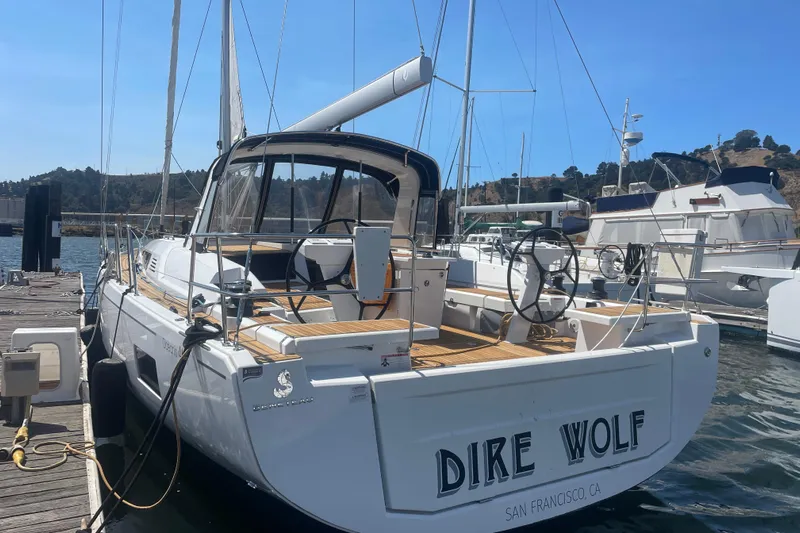 Dire Wolf Yacht Photos Pics 2020 Beneteau Oceanis 46.1 yacht docked in San Francisco marina.