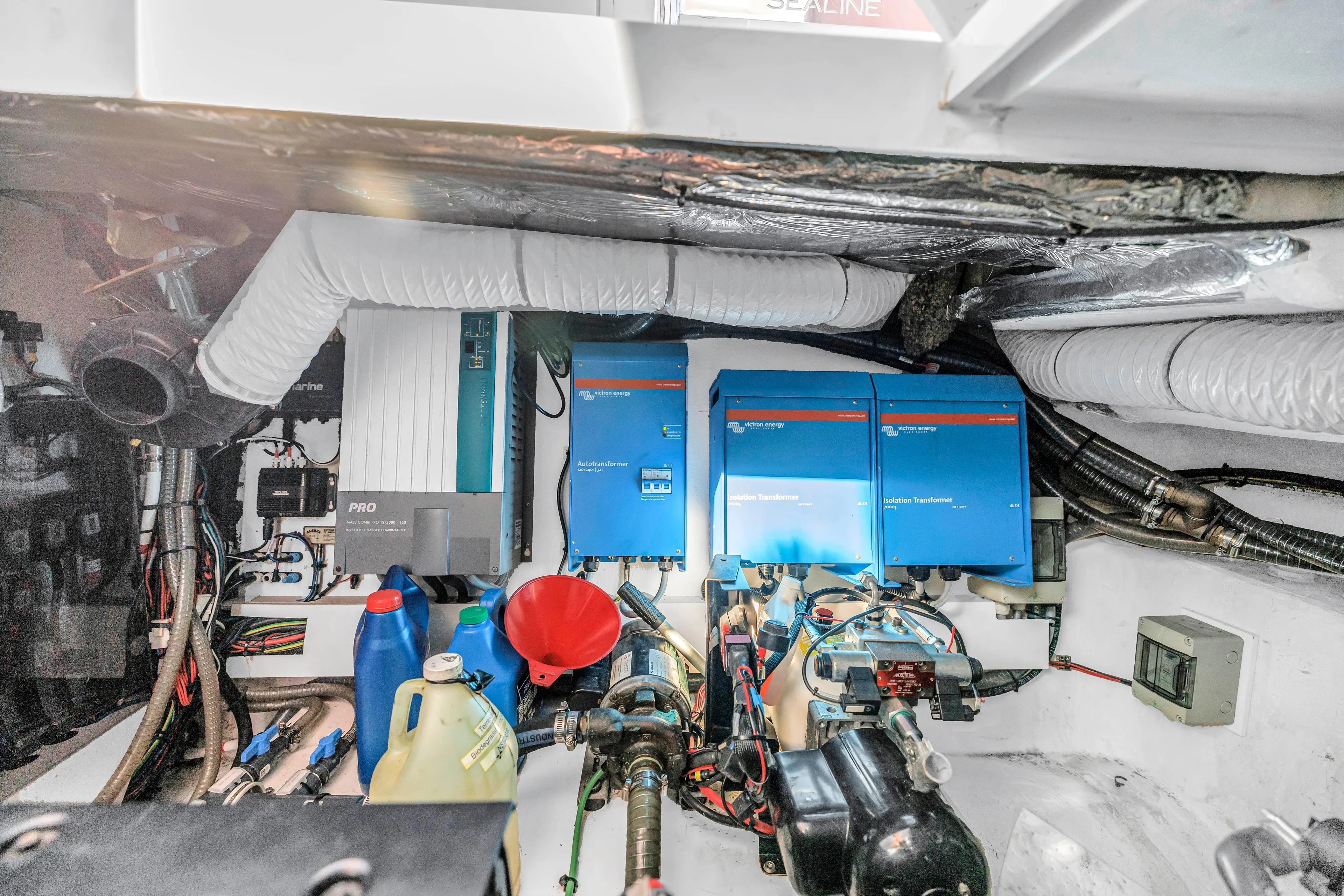  Yacht Photos Pics Engine room of 2020 Sealine C390 yacht with electrical systems and components.