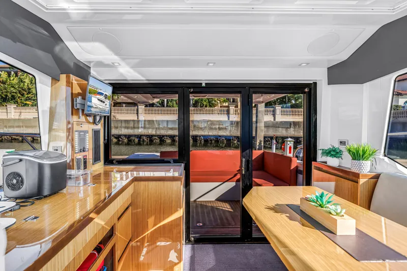  Yacht Photos Pics Luxurious interior of 2020 Sealine C390 yacht with modern furnishings and elegant design.