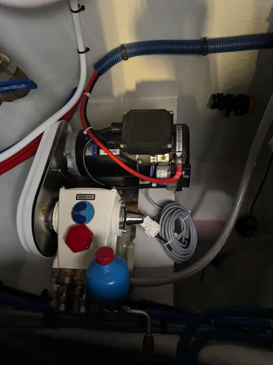 Encantado Yacht Photos Pics Engine compartment of 2023 NEEL 47 with visible wiring and components.