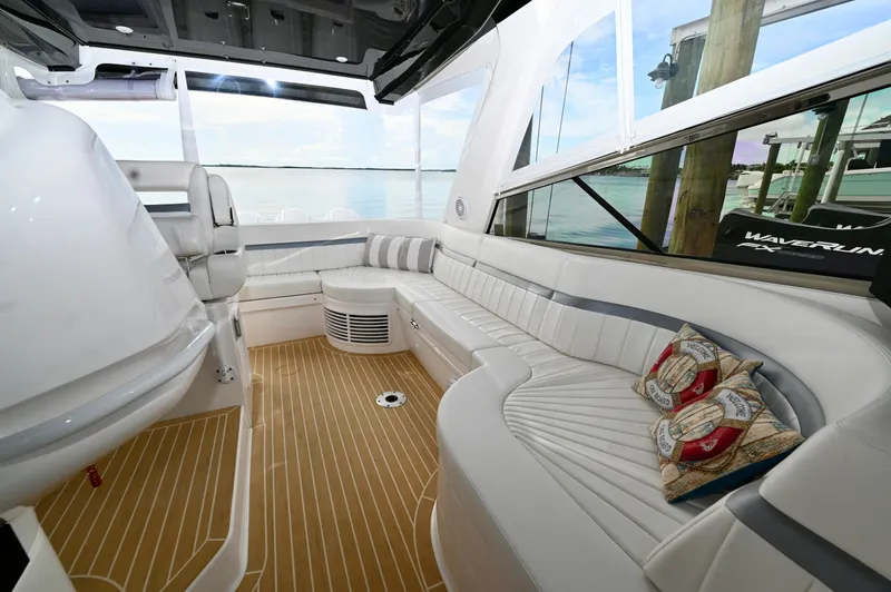  Yacht Photos Pics Luxurious interior of 2019 Intrepid 475 Sport Yacht with plush seating and elegant design.
