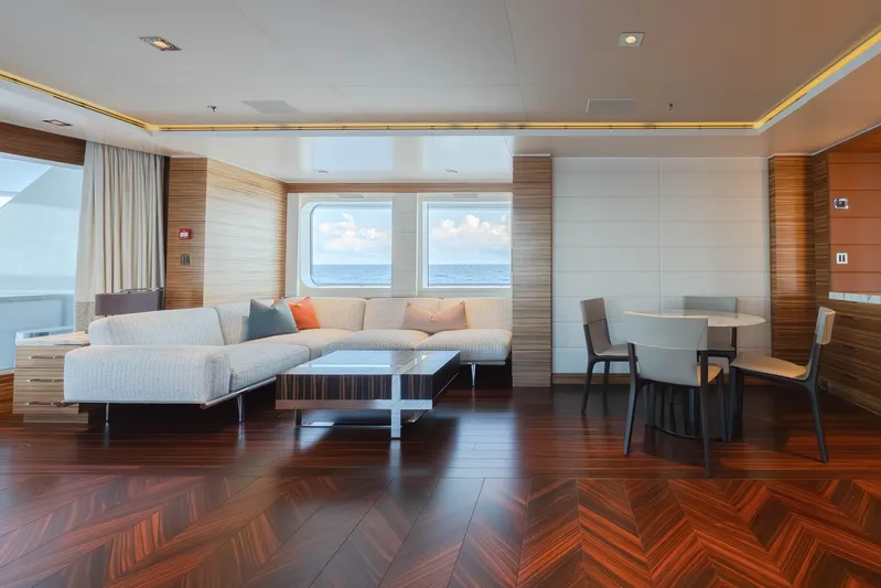 Superyacht W Yacht Photos Pics Luxurious 2013 Feadship motor yacht interior with elegant seating and ocean view.