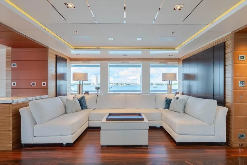 Superyacht W Yacht Photos Pics Luxurious 2013 Feadship motor yacht interior with elegant seating and ocean view.