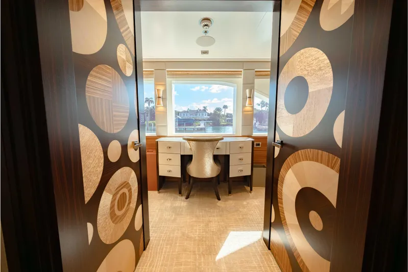 Superyacht W Yacht Photos Pics Luxurious interior of 2013 Feadship motor yacht with elegant decor and scenic window view.