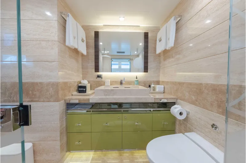 Superyacht W Yacht Photos Pics Luxurious bathroom on 2013 Feadship motor yacht with modern fixtures and elegant design.