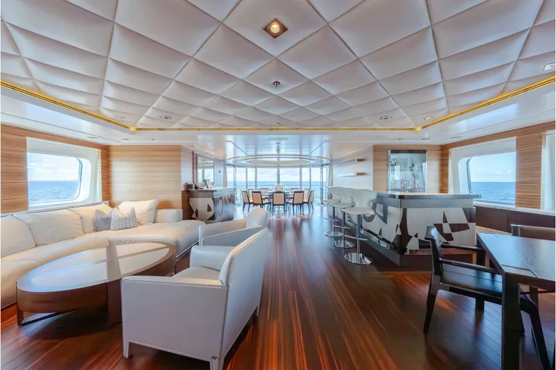 Superyacht W Yacht Photos Pics Luxurious interior of 2013 Feadship motor yacht with elegant seating and ocean views.