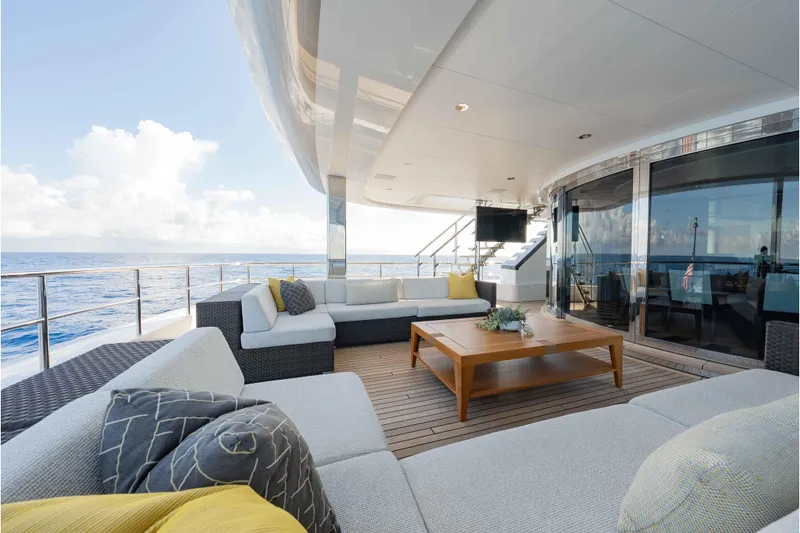 Superyacht W Yacht Photos Pics Luxurious 2013 Feadship motor yacht deck with elegant seating and ocean view.